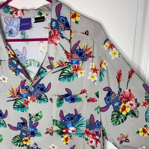 Disney Other - Disney Stitch Hawaiian Shirt Mens Large Rayon Tropical Button-Up, Cool Dad